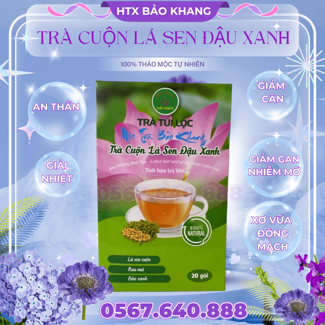 Trà Túi Lọc Trà Cuộn Lá Sen Đậu Xanh Bảo Khang