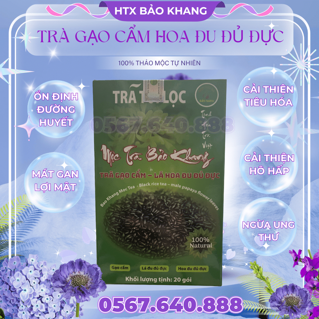 Trà Túi Lọc Gạo Cẩm Lá Hoa Đu Đủ Đực Bảo Khang