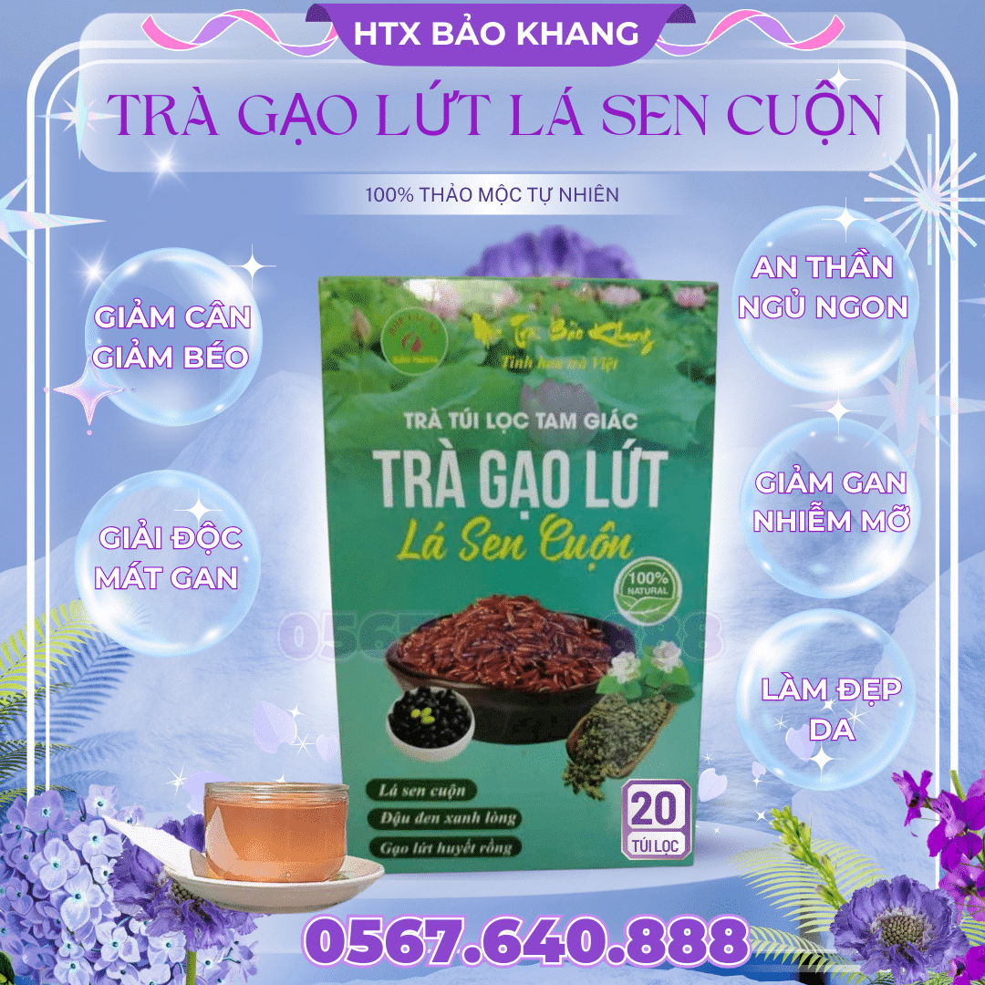 Trà Túi Lọc Gạo Lứt Lá Sen Cuộn Bảo Khang